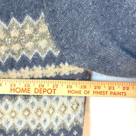 LL Bean Women’s Medium Blue Fair Isle Lambs Wool Full Zip Sherpa Lined Cardigan - Picture 7 of 9